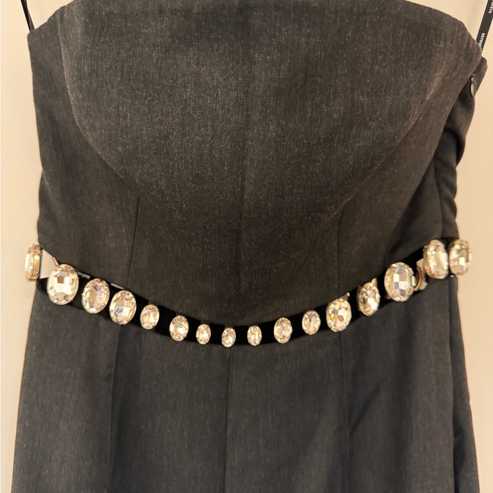 Retrofete Black Strapless Jumpsuit with Embellished Belt - Picture 5 of 10